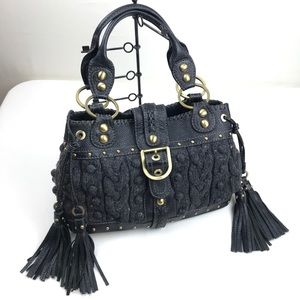 Rafē Leather & Wool Studded Tassel Shoulder Bag